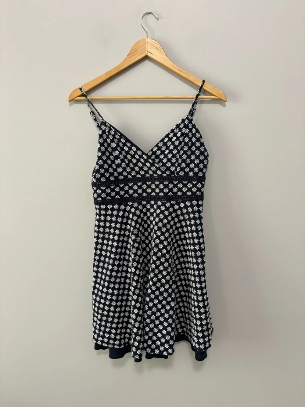 Boutique Floral Navy Feminine Flirty Spring Summer Eyelet Skater Dress